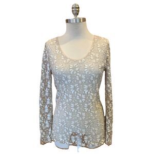 Y2K Sheer Floral Lace Top Size Medium Cream Ecru Fairycore Neutral Boho Feminine